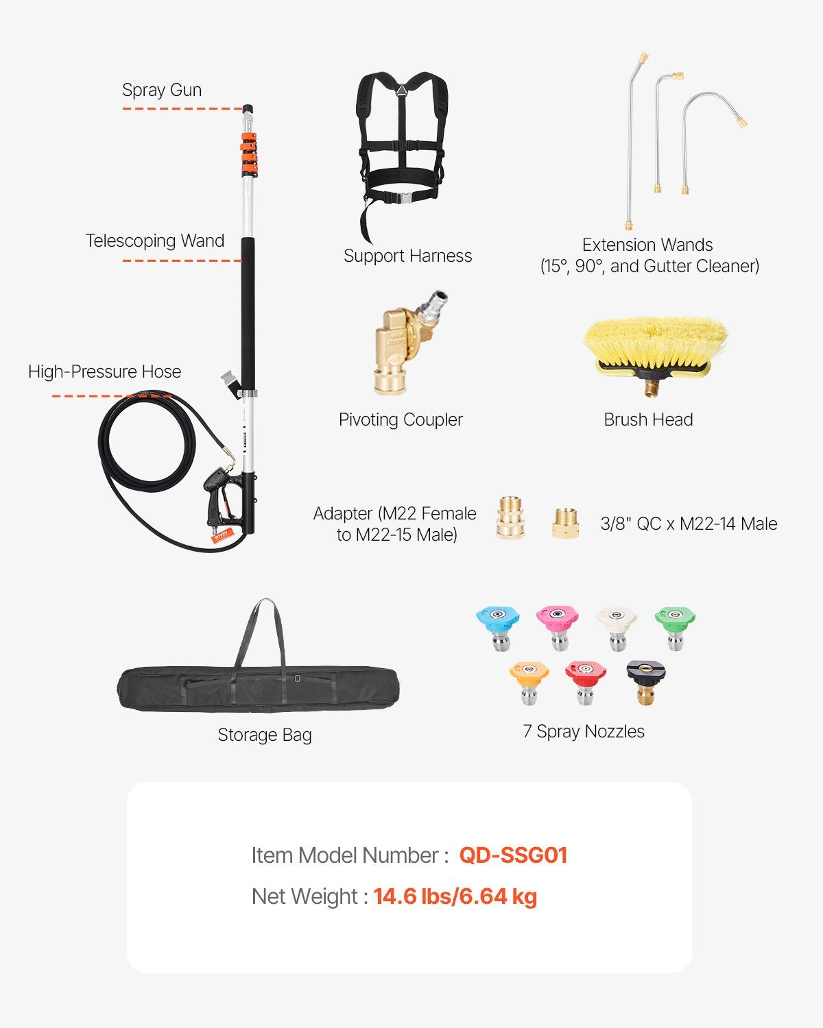 Pressure Washer Telescoping Wand 21 Ft Brush Head Included Telescopic Spray Wand
