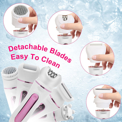 1Pc 5 In 1 Electric Body Epilator Rechargeable Women's Grooming Kit Epilator Shaver Facial Brush Callus Remover 5 Point Massager With LED Light LED Display Charging Base