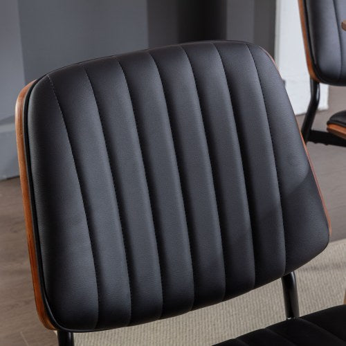Dining Chairs Set Of 2 Mid Century Modern Retro Faux Leather Chair With Walnut Bentwood Back Upholstered Seat Metal Legs Adjustable Foot For Kitchen Dining Room Chairs