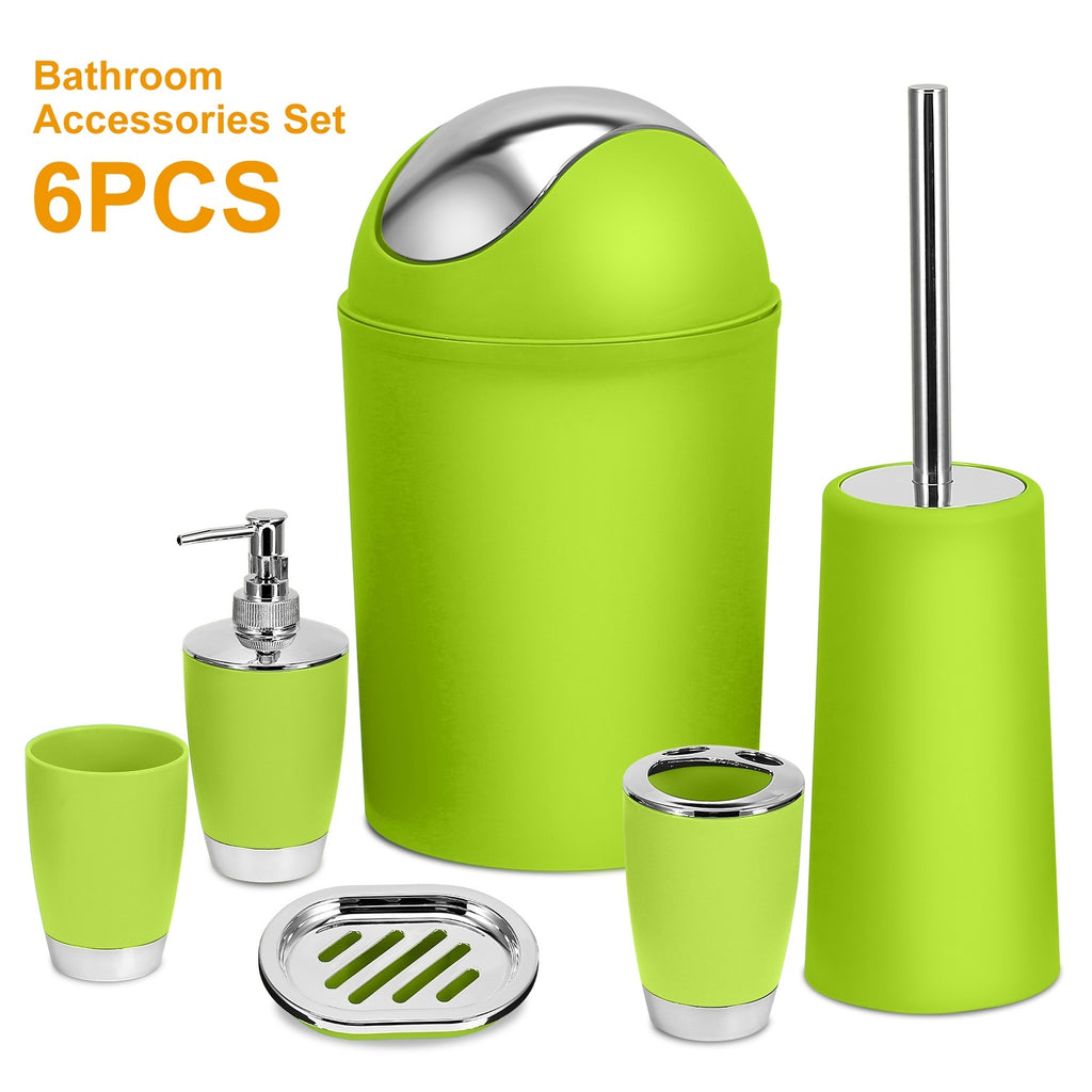 Bathroom Accessories Set 6 Pcs Bathroom Set Ensemble Complete Soap Dispenser Toothbrush Holder Tumbler Soap Dish Toilet Cleaning Brush Trash Can