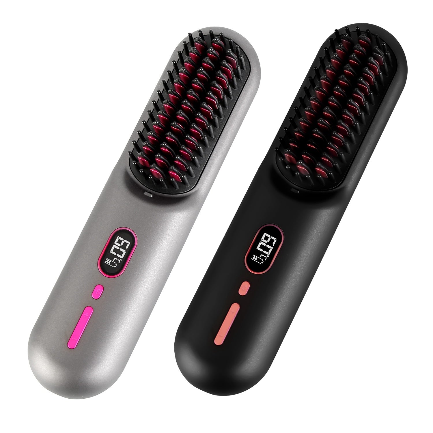 Grey-Black Options -- 1Pc Cordless Negative Ion Hair Straightener Brush Rechargeable Mini Styling Comb With 12 Heating Levels Anti-scald 30S Preheating 30Mins Auto Sleep LCD Display