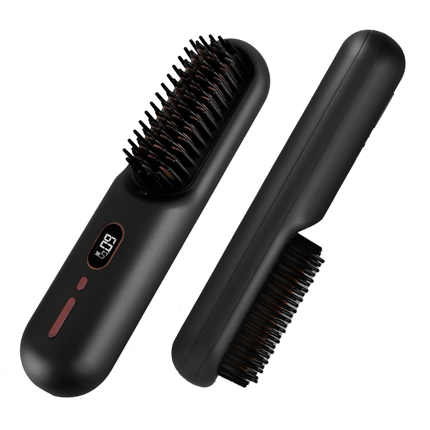 Grey-Black Options -- 1Pc Cordless Negative Ion Hair Straightener Brush Rechargeable Mini Styling Comb With 12 Heating Levels Anti-scald 30S Preheating 30Mins Auto Sleep LCD Display