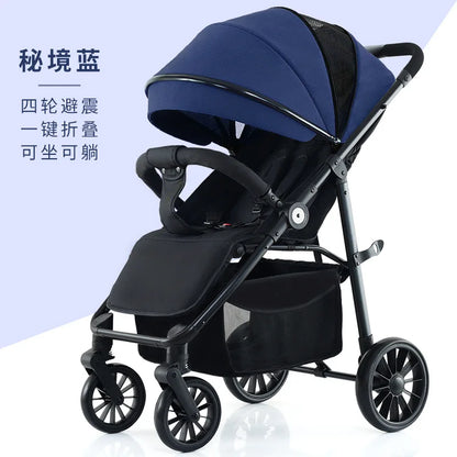 Baby Stroller Can Sit and Lie Down, Lightweight and Foldable Newborn Children'S Umbrella Cart, Baby Four-Wheel Shock Absorber Ba