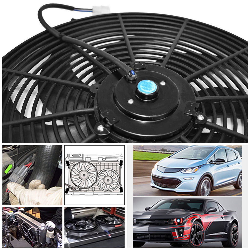 16 Inch Electric Radiator Cooling Fan 12V 120W 10 Blades Car Thermostat Kit With Mounting Kit