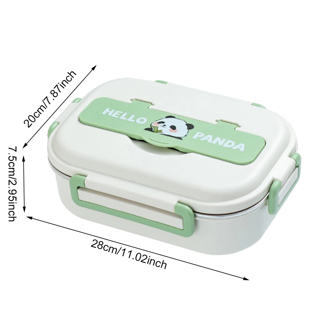 Stainless Steel Thermal Lunch Box with Cutlery Set 2/4/5 Grids Heat Preservation Bento Box Panda for Children School Picnic