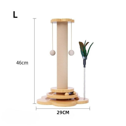 Pet Cat Toy Solid Wood Cat Turntable Funny Cat Stick Balls Durable Sisal Scratching Board Cat Supplies Cat Grab Column