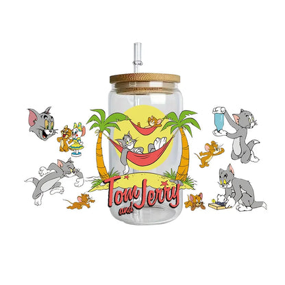 Miniso Tom and Jerry Easy peel waterproof DIY Decals 3D transfers uvdtf crystal stickers 16oz uv dtf tumbler cup wraps sticker