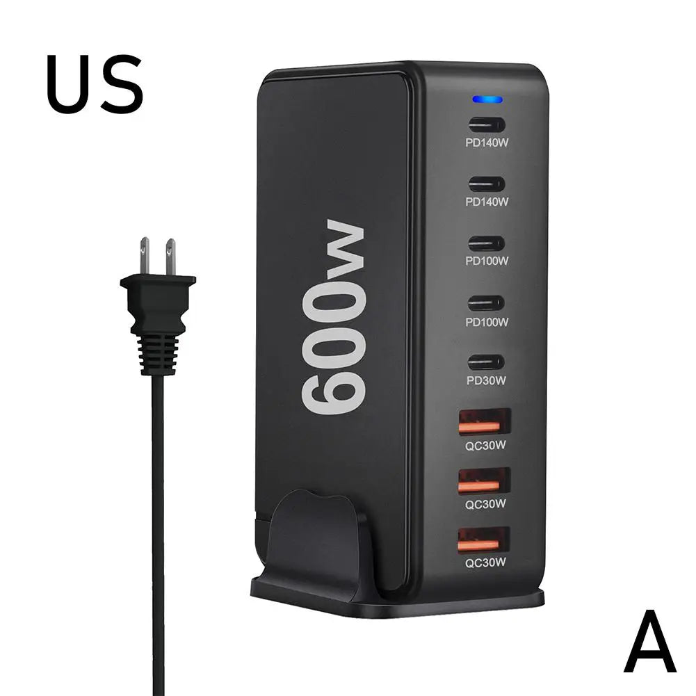 6000W GaN Charger Desktop 8-Port USB Charger Station Quick Charge 3.0 Type C PD for iPhone15 14 13 for Laptop Table