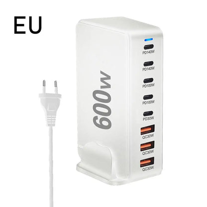 6000W GaN Charger Desktop 8-Port USB Charger Station Quick Charge 3.0 Type C PD for iPhone15 14 13 for Laptop Table