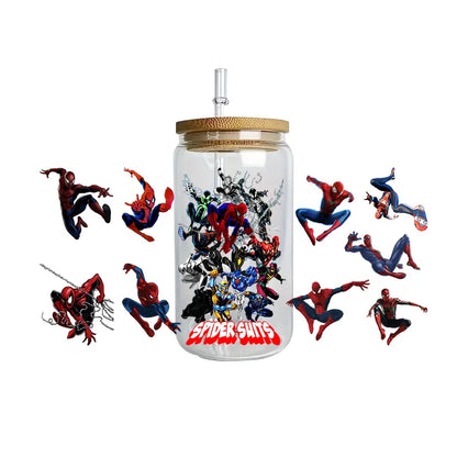 Miniso Spider-Man Easy peel waterproof DIY Decals 3D transfers uvdtf crystal stickers 16oz uv dtf tumbler cup wraps sticker