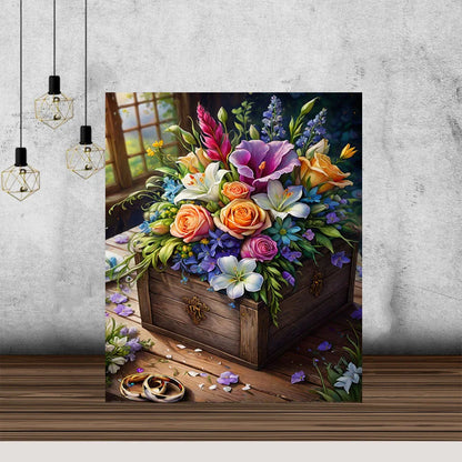 Wooden Box Bouquet Full Diamond Painting Flowers Landscape Mosaic Embroidery Cross Stitch Kit Colorful Handmade Home Decor Gifts