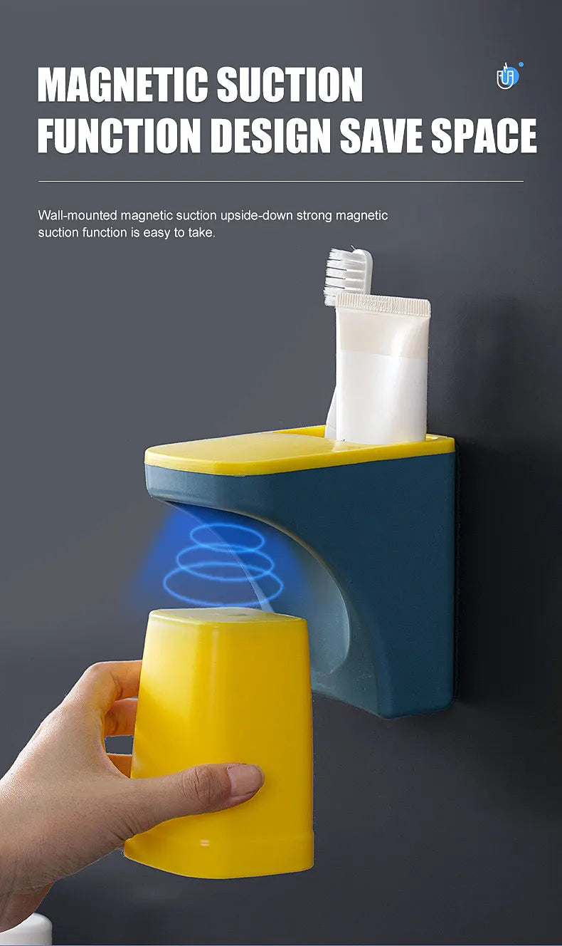 Wall Mount Magnetic Bathroom Gargle Toothbrush Cup Holder Anti-dust Draining Mug Bathroom Cup Lover Family Set toothbrushing cup