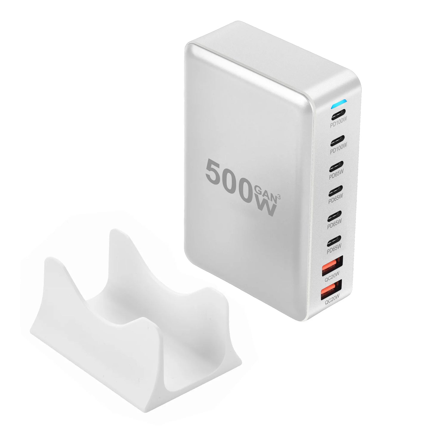 500W GaN Desktop Charger 8-Port USB PD Charger Quick Charge 3.0 USB Type C Fast Charger Mobile USB Charger for iPhone 16 MacBook