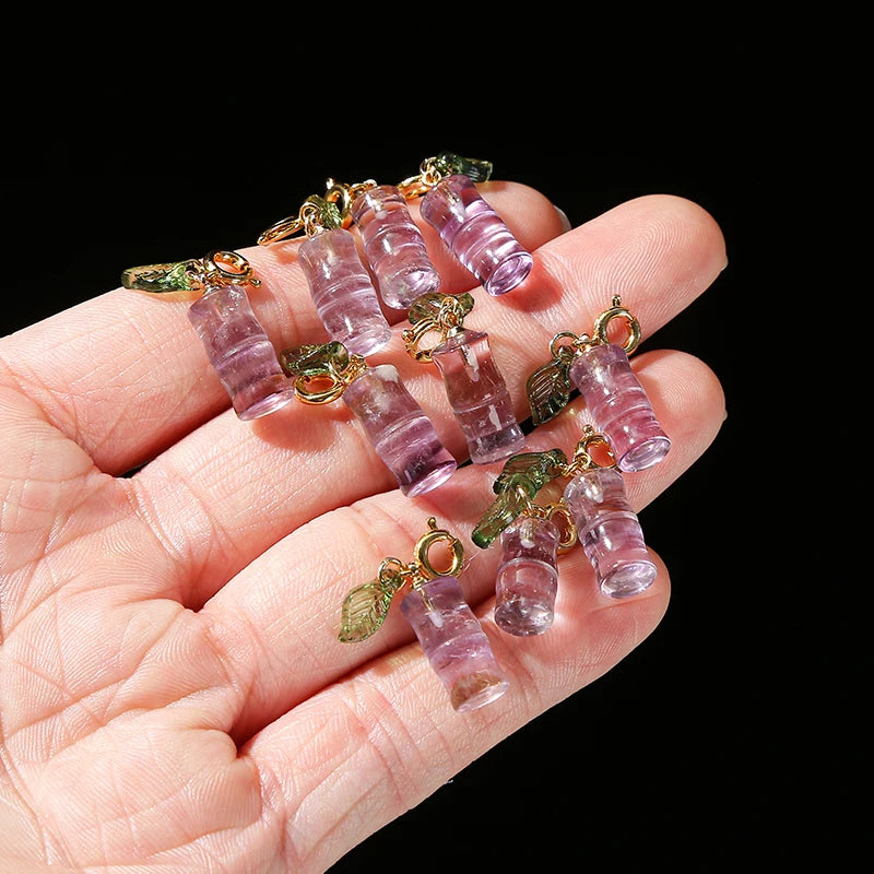 1 Pc Natural Amethyst Carved Bamboo Shape Copper Buckle Pendant Lucky Charms For Jewelry Making Diy Necklace Bracelet Accessory