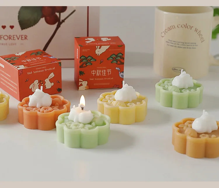 1pc Cute Rabbit Mooncake Osmanthus Scented Candle for Middle Autumn Festival Gift for Relaxation and Celebration Holiday Present