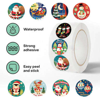 500Pcs/Roll Happy New Year Christmas Stickers 2.5cm/1.0in DlY Merry Christmas Decoration Label Perfect For Adorning Gift 2025