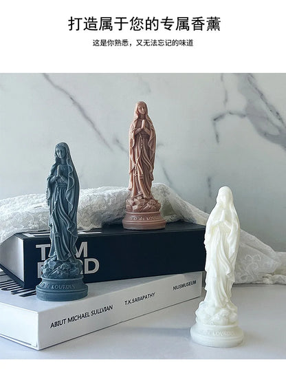 Virgin Mary scented candle. Creative shooting props. Holiday gift candle. Styling scented candles. Home furnishings.