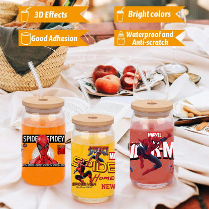 Miniso Spider-Man Easy peel waterproof DIY Decals 3D transfers uvdtf crystal stickers 16oz uv dtf tumbler cup wraps sticker