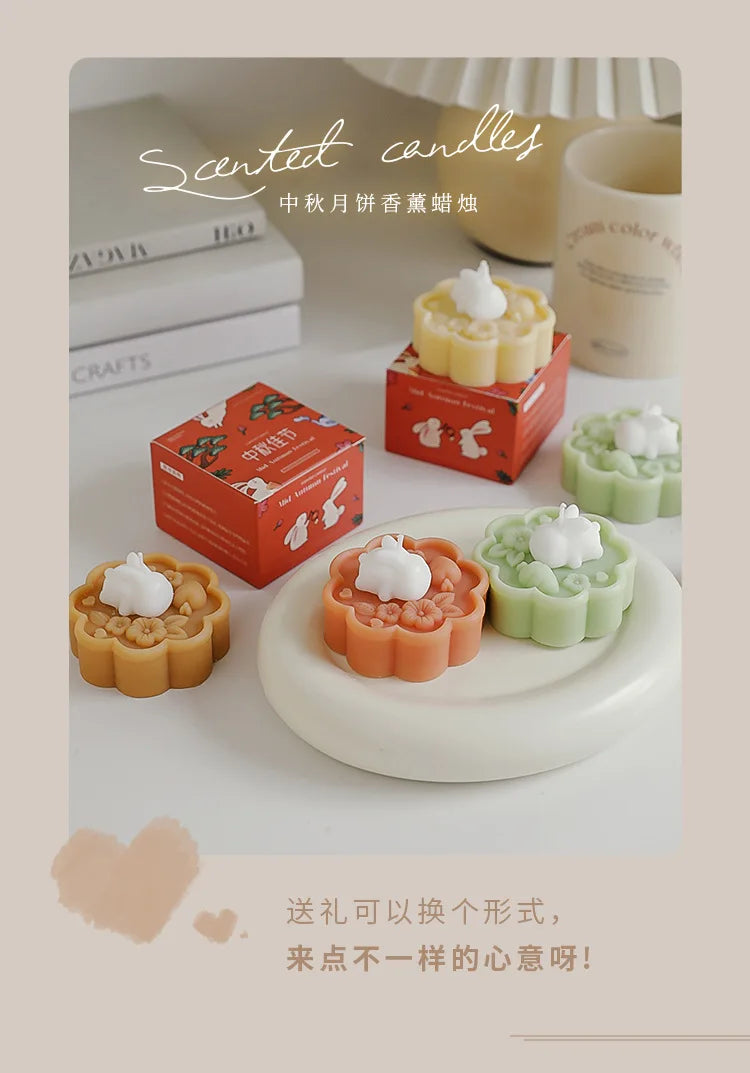 1pc Cute Rabbit Mooncake Osmanthus Scented Candle for Middle Autumn Festival Gift for Relaxation and Celebration Holiday Present