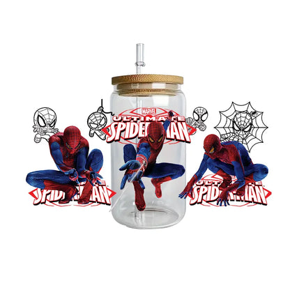 Miniso Spider-Man Easy peel waterproof DIY Decals 3D transfers uvdtf crystal stickers 16oz uv dtf tumbler cup wraps sticker