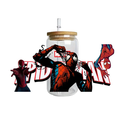 Miniso Spider-Man Easy peel waterproof DIY Decals 3D transfers uvdtf crystal stickers 16oz uv dtf tumbler cup wraps sticker