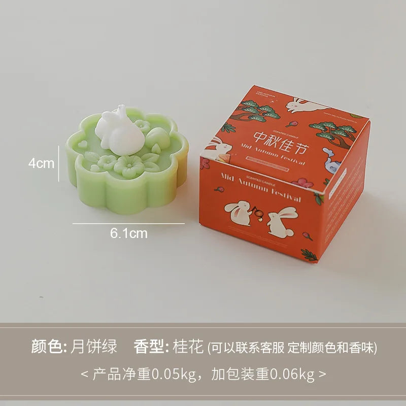 1pc Cute Rabbit Mooncake Osmanthus Scented Candle for Middle Autumn Festival Gift for Relaxation and Celebration Holiday Present