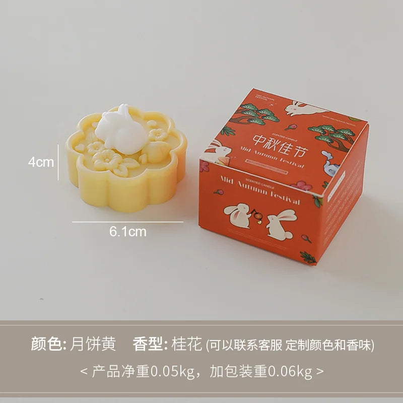 1pc Cute Rabbit Mooncake Osmanthus Scented Candle for Middle Autumn Festival Gift for Relaxation and Celebration Holiday Present