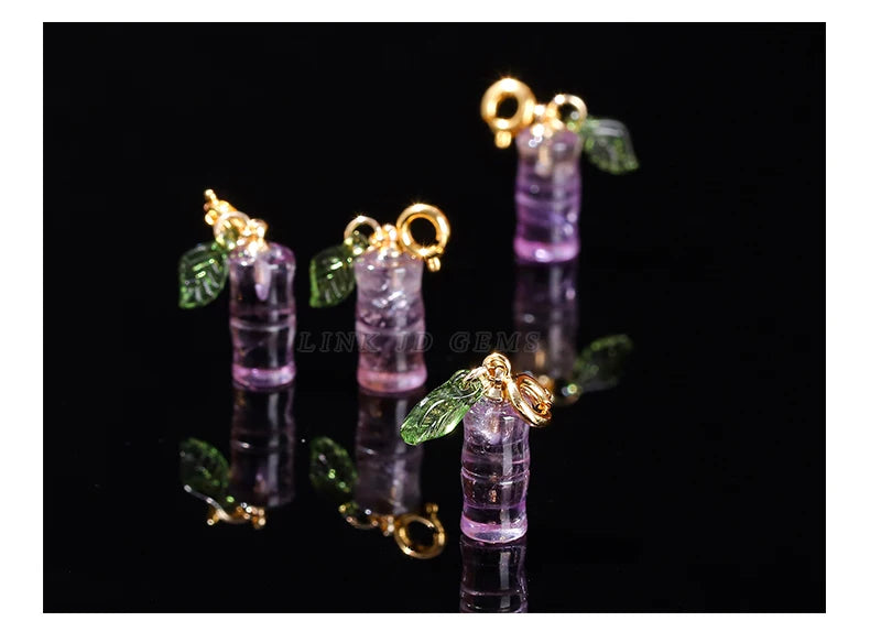 1 Pc Natural Amethyst Carved Bamboo Shape Copper Buckle Pendant Lucky Charms For Jewelry Making Diy Necklace Bracelet Accessory