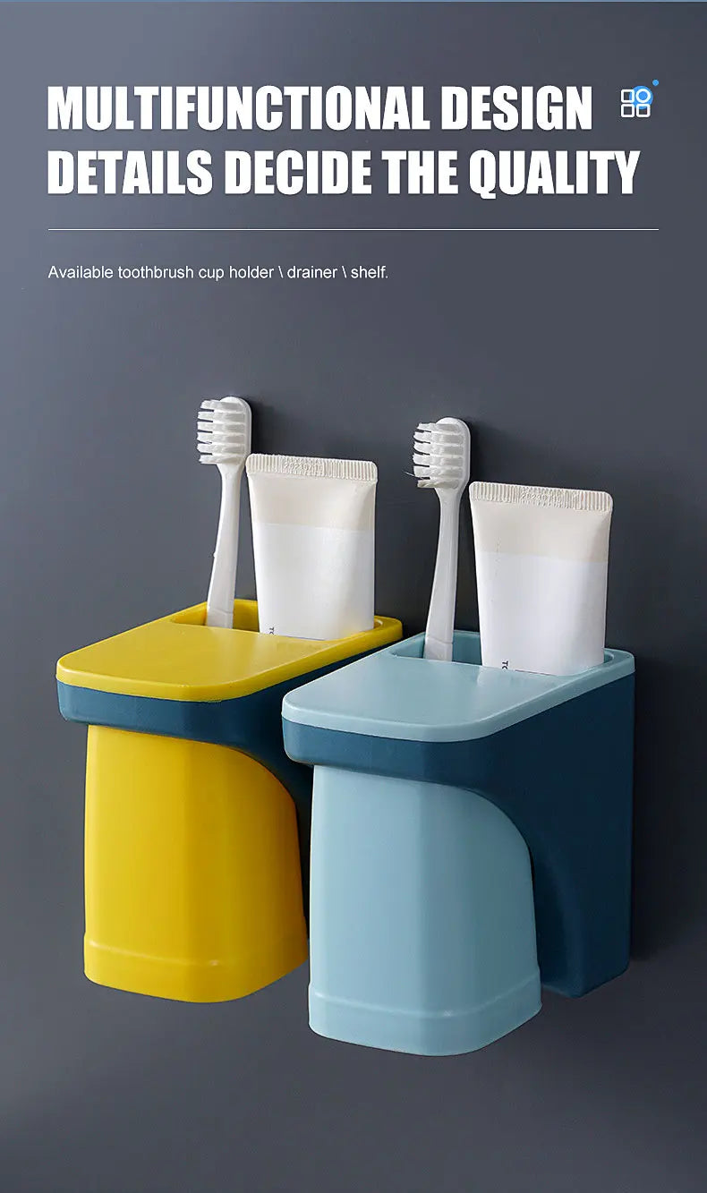 Wall Mount Magnetic Bathroom Gargle Toothbrush Cup Holder Anti-dust Draining Mug Bathroom Cup Lover Family Set toothbrushing cup