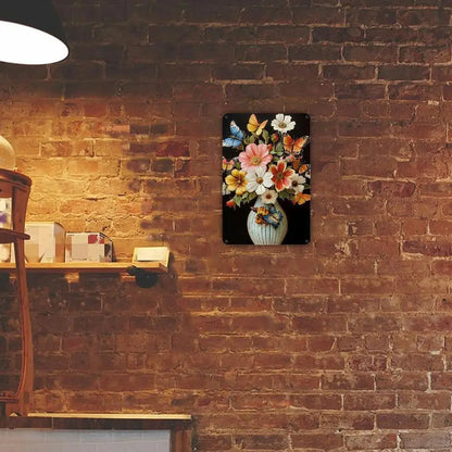 Rustic Butterfly and Flower Iron Painting Frameless Iron Painting - Vintage Home Wall Decoration Handmade Art Set Waterproof