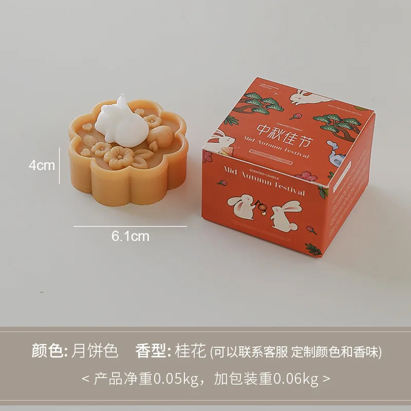 1pc Cute Rabbit Mooncake Osmanthus Scented Candle for Middle Autumn Festival Gift for Relaxation and Celebration Holiday Present