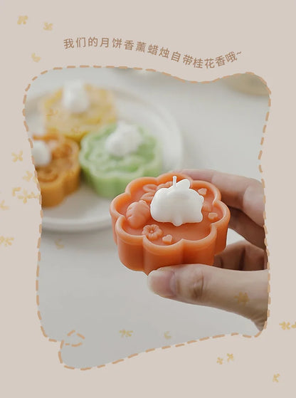 1pc Cute Rabbit Mooncake Osmanthus Scented Candle for Middle Autumn Festival Gift for Relaxation and Celebration Holiday Present