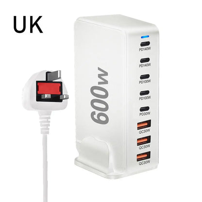 6000W GaN Charger Desktop 8-Port USB Charger Station Quick Charge 3.0 Type C PD for iPhone15 14 13 for Laptop Table