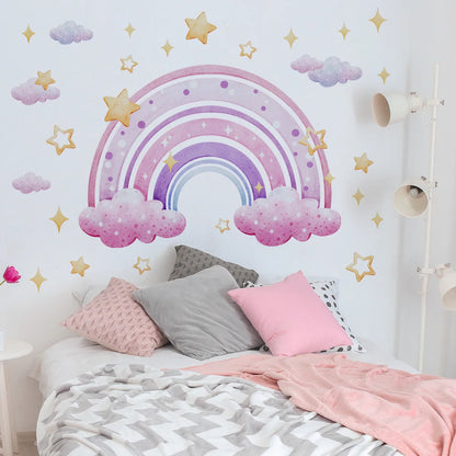 Colorful Rainbow Stars Cloud Wall Sticker for Kids Baby Room Background Mural Bedroom Home Decoration Removable Cartoon Decals
