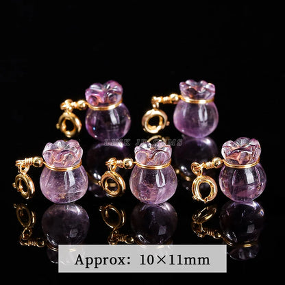 1 Pc Natural Amethyst Lucky Bag Copper Buckle Pendant Reiki Healing Charms For Jewelry Making Diy Necklace Bracelet Accessory