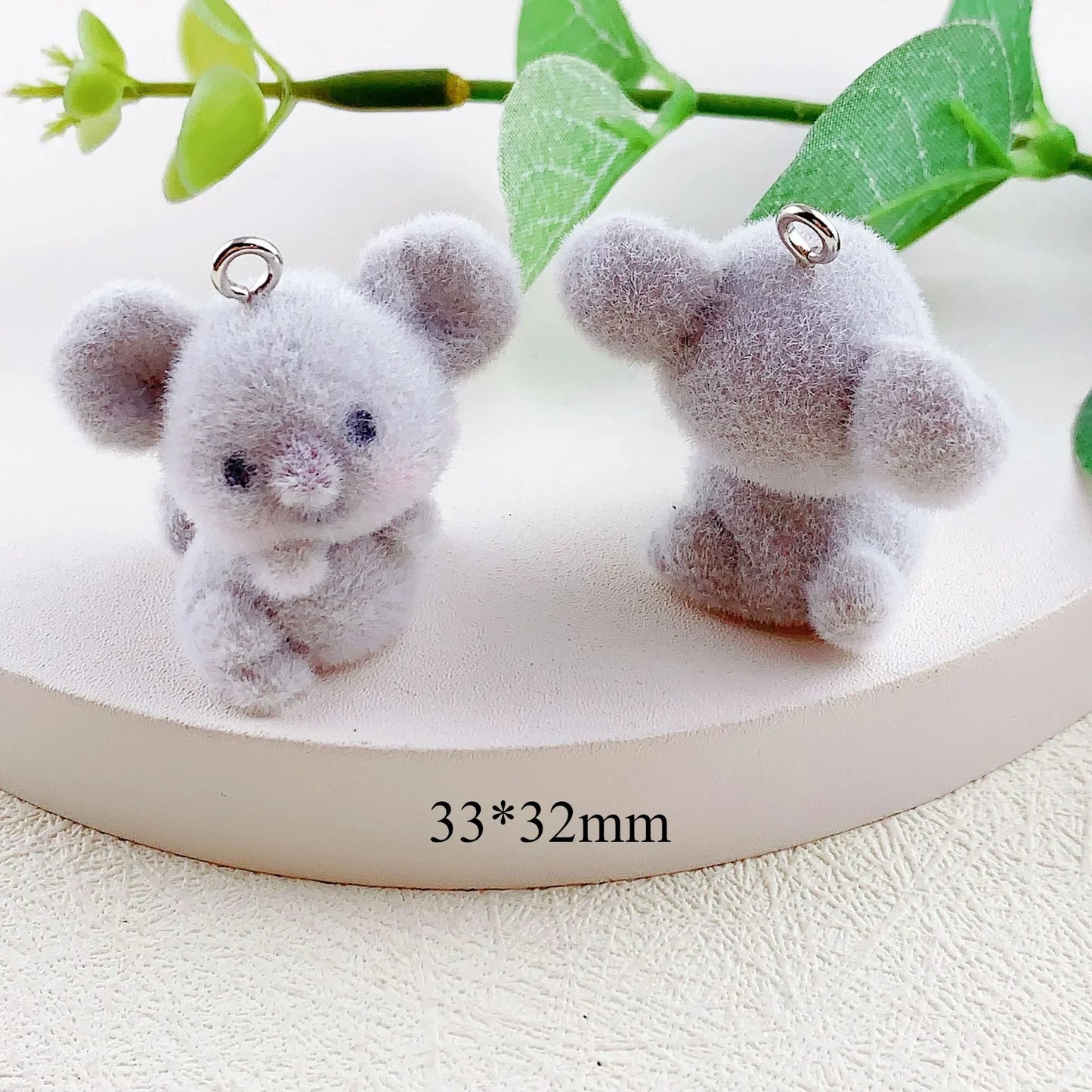 20Pcs 3D Cute Flocking Koala Charms Cartoon Animal Cat Plush Resin Pendant Phone Keychain Necklace Earrings Bag DlY Jewelry Make