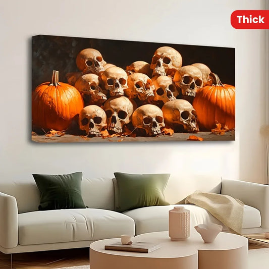 1.5 inch thick pine solid wood frame,Halloween mural pumpkin decoration, vintage pumpkin and skull decoration, mural gift poster