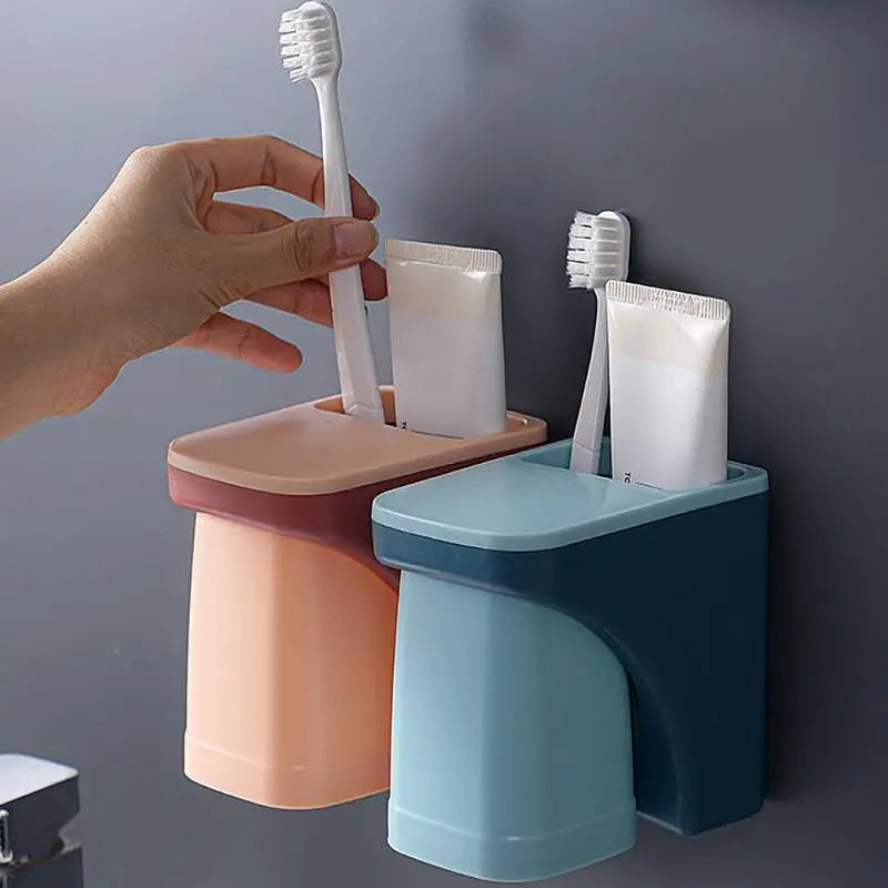 Wall Mount Magnetic Bathroom Gargle Toothbrush Cup Holder Anti-dust Draining Mug Bathroom Cup Lover Family Set toothbrushing cup