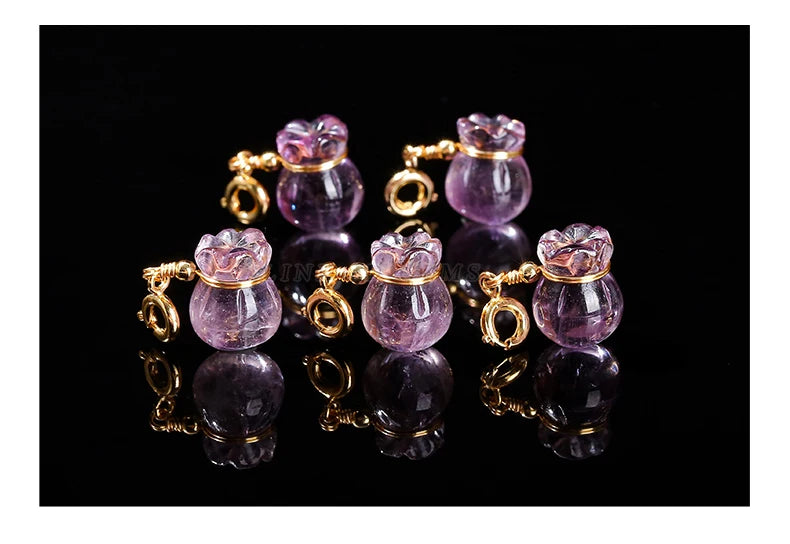 1 Pc Natural Amethyst Lucky Bag Copper Buckle Pendant Reiki Healing Charms For Jewelry Making Diy Necklace Bracelet Accessory