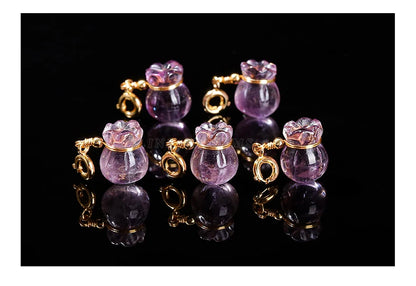 1 Pc Natural Amethyst Lucky Bag Copper Buckle Pendant Reiki Healing Charms For Jewelry Making Diy Necklace Bracelet Accessory