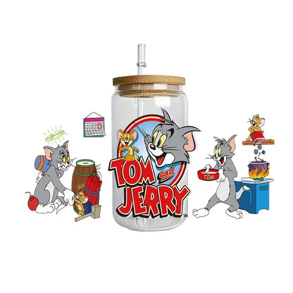 Miniso Tom and Jerry Easy peel waterproof DIY Decals 3D transfers uvdtf crystal stickers 16oz uv dtf tumbler cup wraps sticker