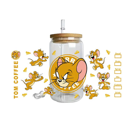 Miniso Tom and Jerry Easy peel waterproof DIY Decals 3D transfers uvdtf crystal stickers 16oz uv dtf tumbler cup wraps sticker