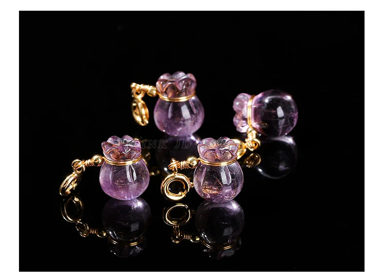 1 Pc Natural Amethyst Lucky Bag Copper Buckle Pendant Reiki Healing Charms For Jewelry Making Diy Necklace Bracelet Accessory