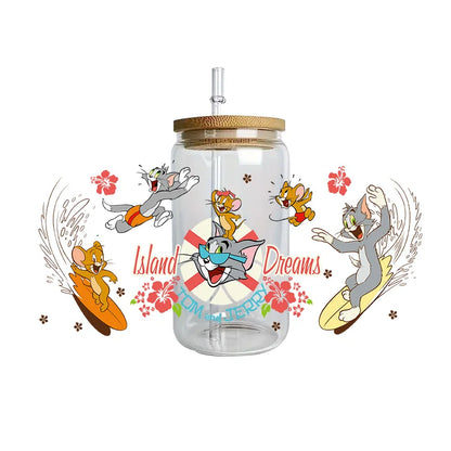 Miniso Tom and Jerry Easy peel waterproof DIY Decals 3D transfers uvdtf crystal stickers 16oz uv dtf tumbler cup wraps sticker