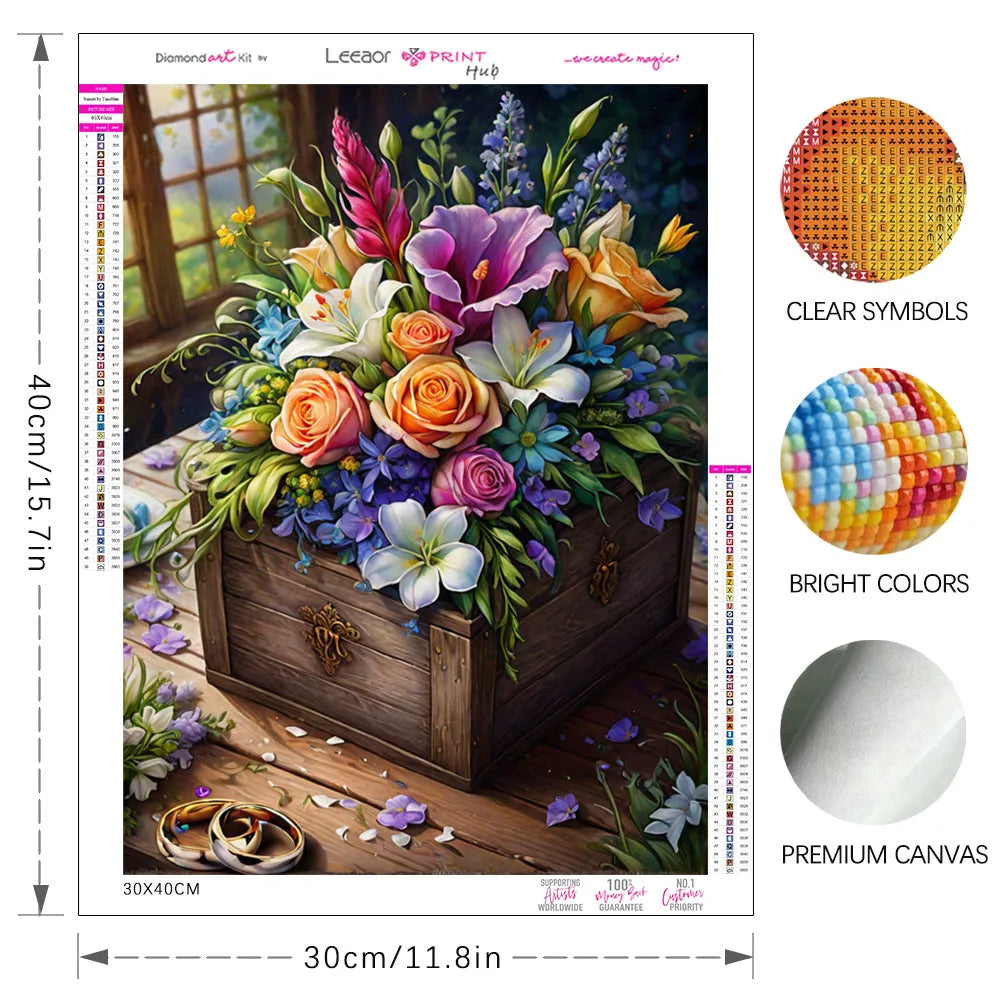 Wooden Box Bouquet Full Diamond Painting Flowers Landscape Mosaic Embroidery Cross Stitch Kit Colorful Handmade Home Decor Gifts