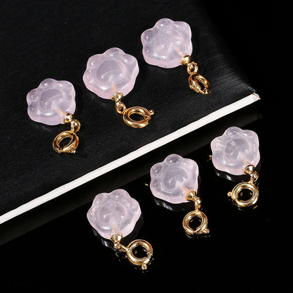 1 Pc Natural Pink Quartz Carved Cat Paw Shape Copper Buckle Pendant Cartoon Cute Charm For Jewelry Making Diy Necklace Bracelet