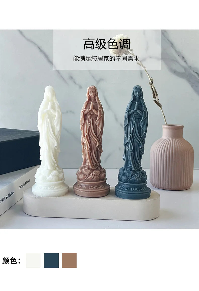 Virgin Mary scented candle. Creative shooting props. Holiday gift candle. Styling scented candles. Home furnishings.