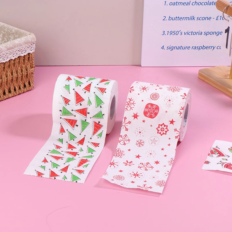 1 Roll Creative Cartoon Toilet Paper Funny Christmas Pattern Series Roll Paper Santa Claus Reindeer Hygienic Paper Rolls Napkins