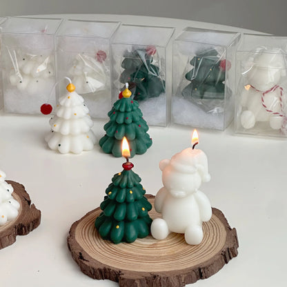 Instagram Christmas Candle Mini Hand-painted Christmas Tree Candle Bear Candle Christmas Gift Holiday Decoration