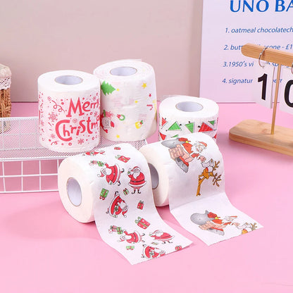 1 Roll Creative Cartoon Toilet Paper Funny Christmas Pattern Series Roll Paper Santa Claus Reindeer Hygienic Paper Rolls Napkins